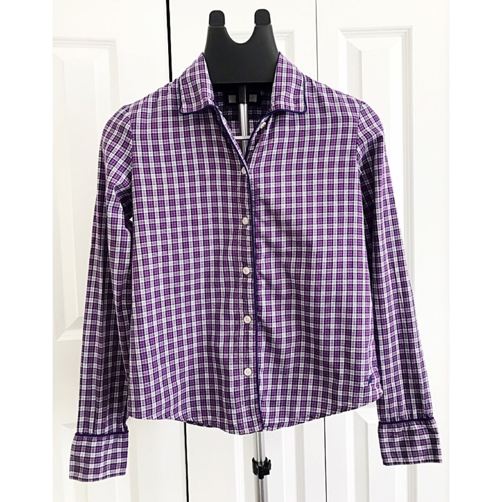 AERIE L/S Purple / NVB Trim Button-Down Shirt